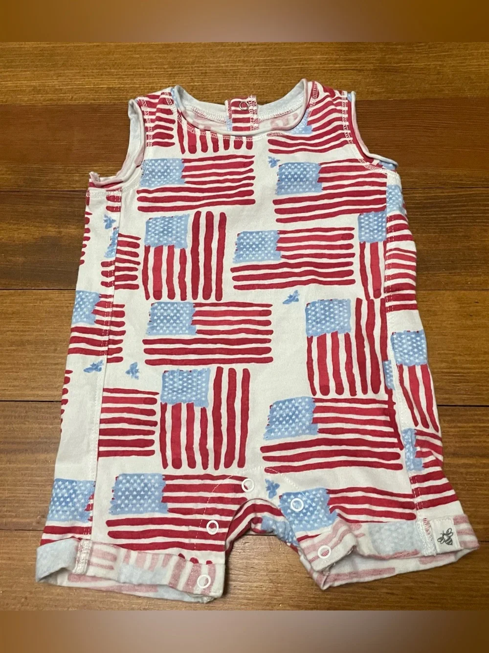 Burt's Bees Baby Red & White Striped Organic Cotton American Flag Romper 0-3 Mon